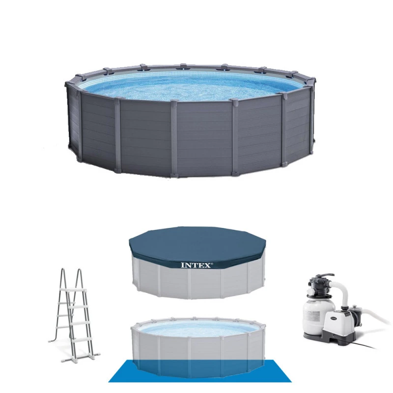 PISCINE TUBULAIRE RONDE INTEX PVC GRAPHITE 4.78 X 1.24 M 1 PISCINE TUBULAIRE RONDE INTEX PVC GRAPHITE 4.78 X 1.24 M